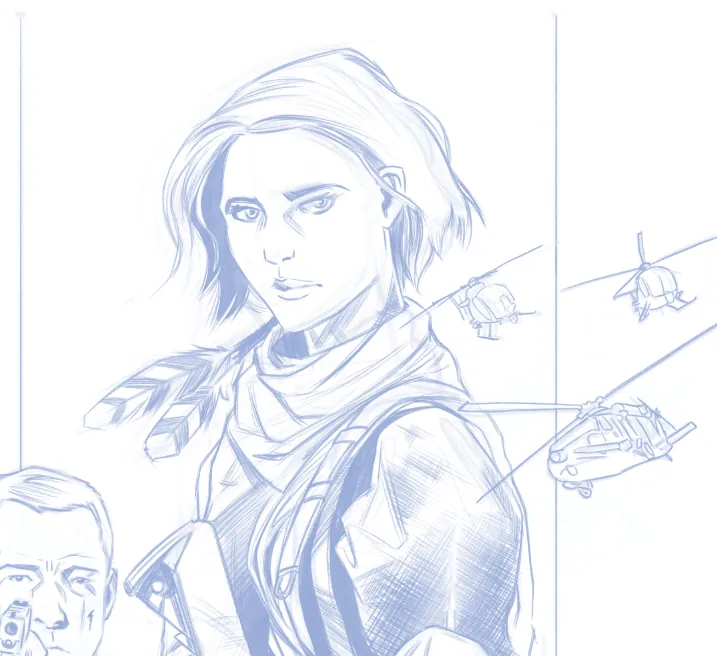Work from The Last Colony Campaign Poster in tight pencil.