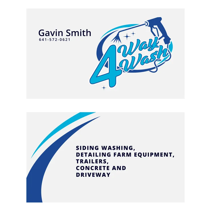 Business card design for 4 Way Wash, a pressure washing service, front and back