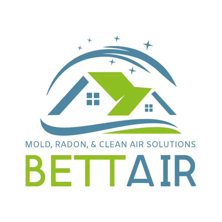 BettAir logo design for a mold, radon and clean air company, a house roofline under a sweeping arc