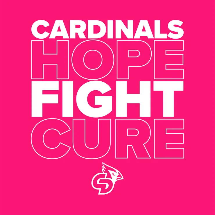 Cardinals Hope Fight Cure shirt design in white type on pink, with a cardinal head logo