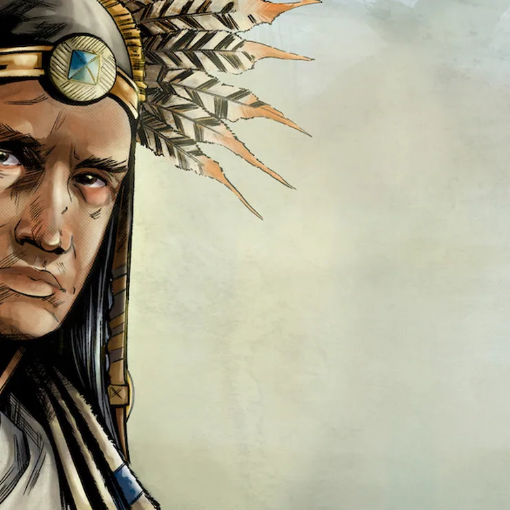 King Lamoni from the Book of Mormon, painted portrait in a feathered headdress