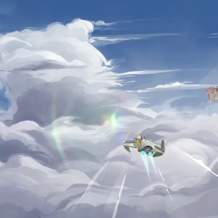 Star Wars fan art, starfighters over a cloudy sky