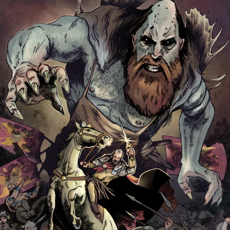 Teutonic Monsters comic cover, a snarling bearded monster warrior