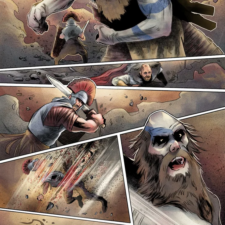 Teutonic Monsters comic page, monsters charging into battle