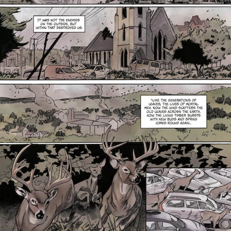 The Last Colony comic page, soldiers in a ruined town